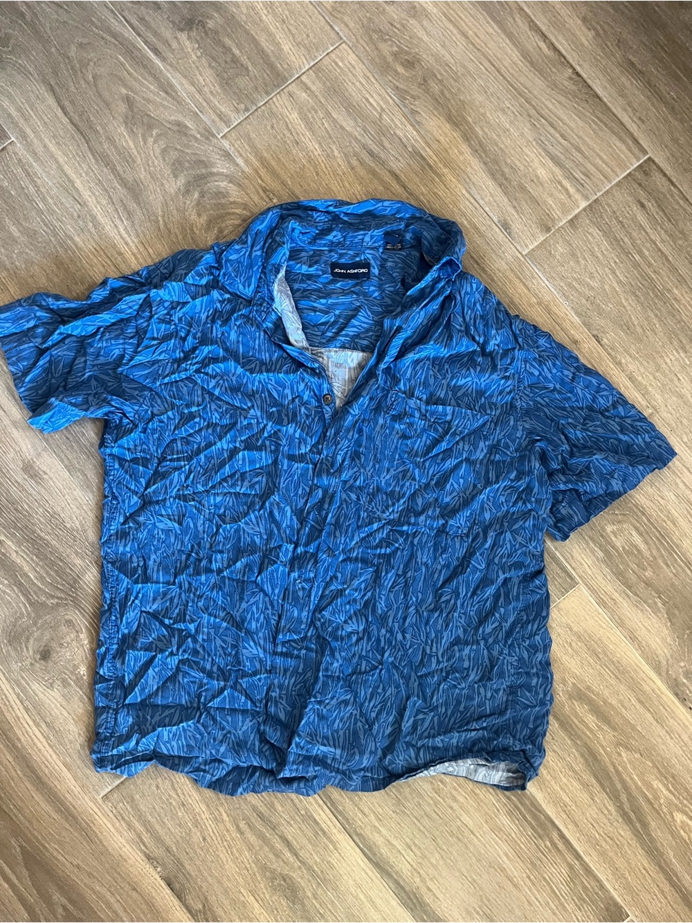 John Ashford Blue Short-Sleeve Casual Button-Down Shirt